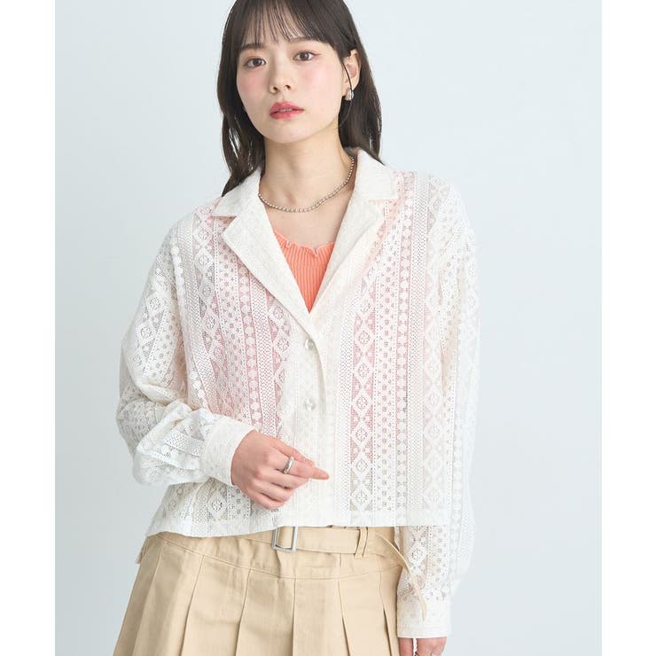 アイボリー | スパンコールレースショートシャツ | earth music&ecology 