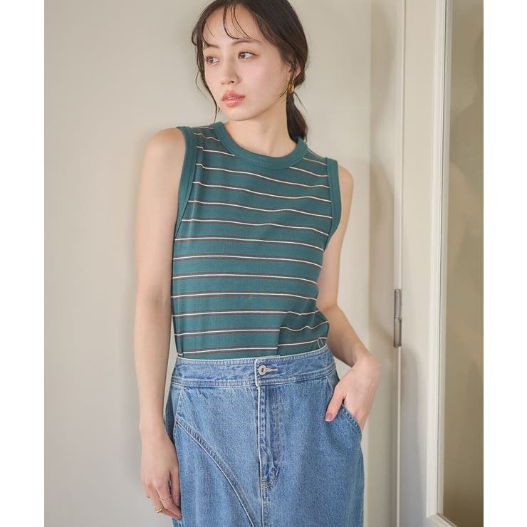 ボーダーグリーン | リブタンクトップ | earth music&ecology 