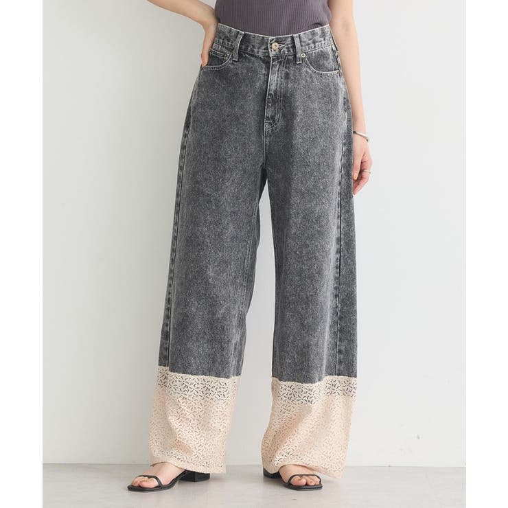 裾レースデニムパンツ | earth music&ecology  | 詳細画像1 