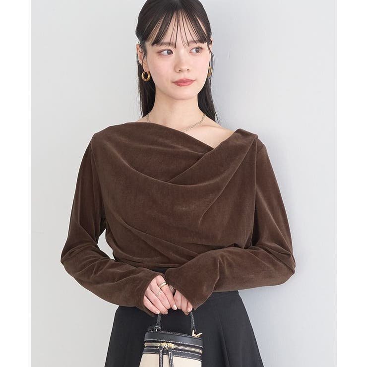 ブラウン | シアーベロアドレープネックプルオーバー | earth music&ecology 