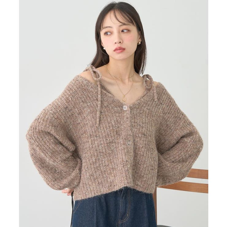 SET2点ショートカーディガン＋リボンキャミソール | earth music&ecology  | 詳細画像1 