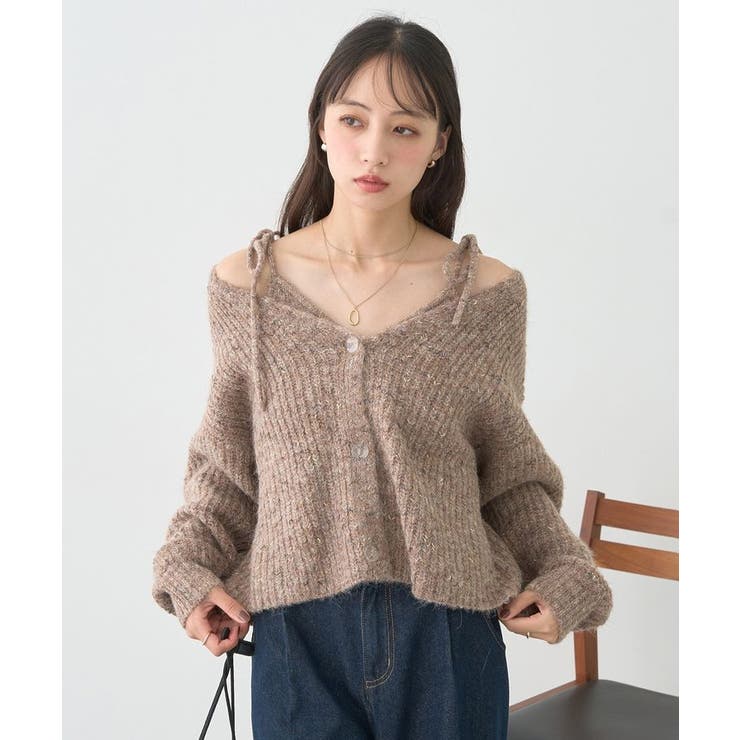 SET2点ショートカーディガン＋リボンキャミソール | earth music&ecology  | 詳細画像4 