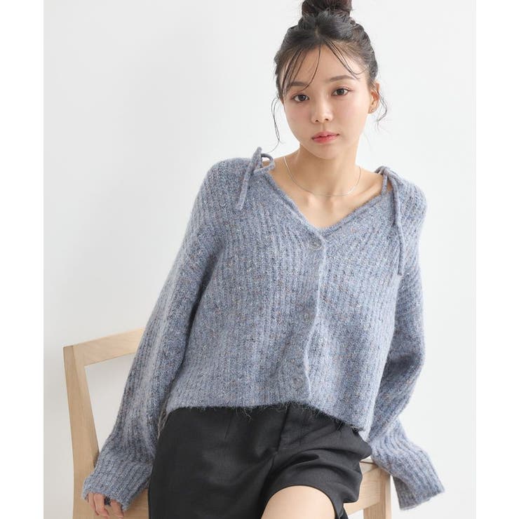 ブルー | SET2点ショートカーディガン＋リボンキャミソール | earth music&ecology 