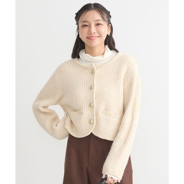 アイボリー | 【WEB限定】ゴールド釦ショートニットカーディガン | earth music&ecology 