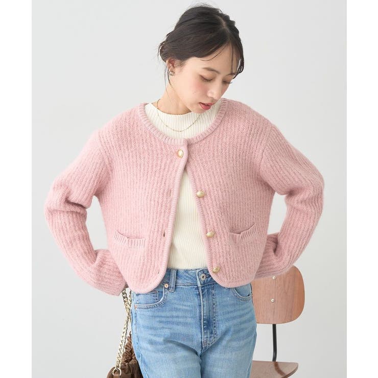 ピンク | 【WEB限定】ゴールド釦ショートニットカーディガン | earth music&ecology 