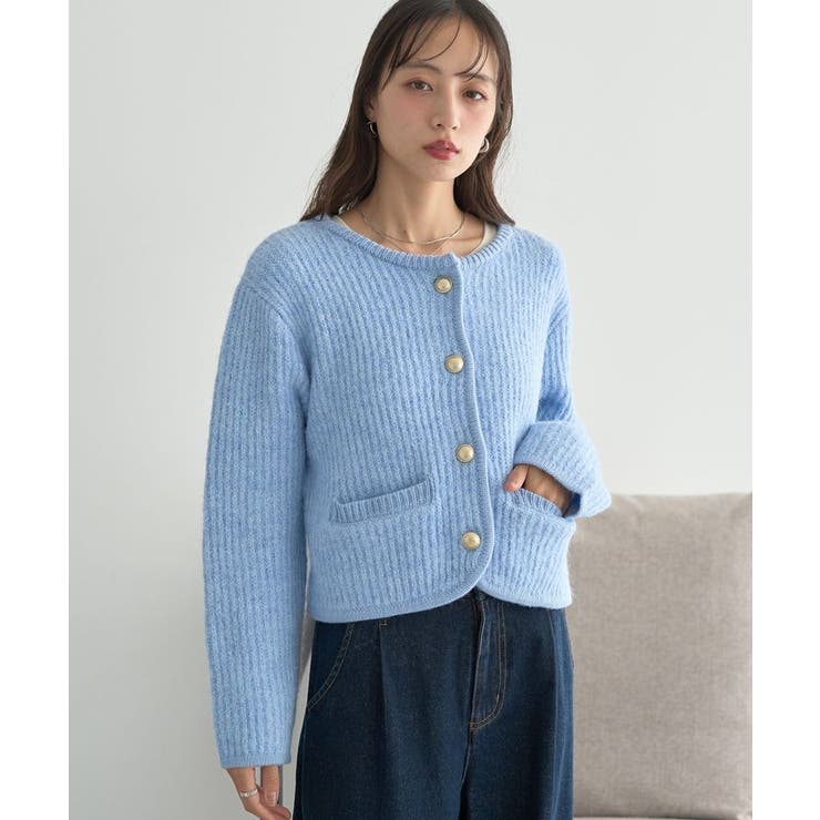 ブルー | 【WEB限定】ゴールド釦ショートニットカーディガン | earth music&ecology 