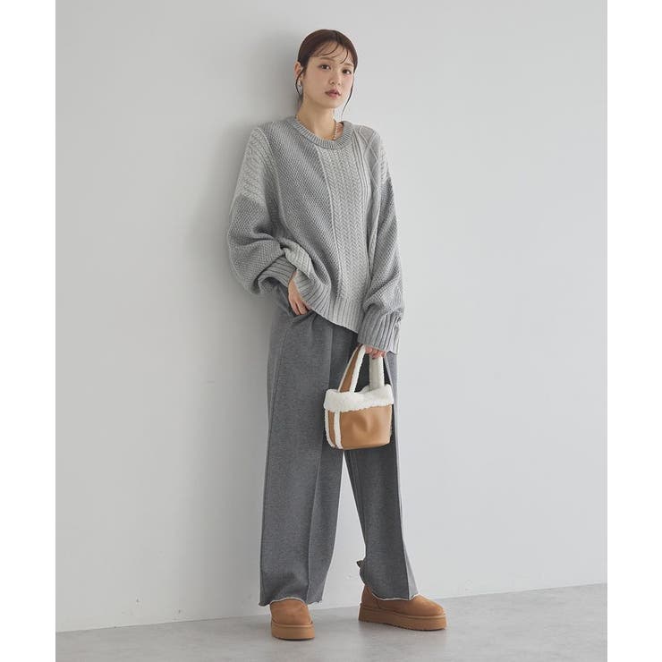 アンチピリングC/Aパッチワークケーブルニット | earth music&ecology  | 詳細画像13 