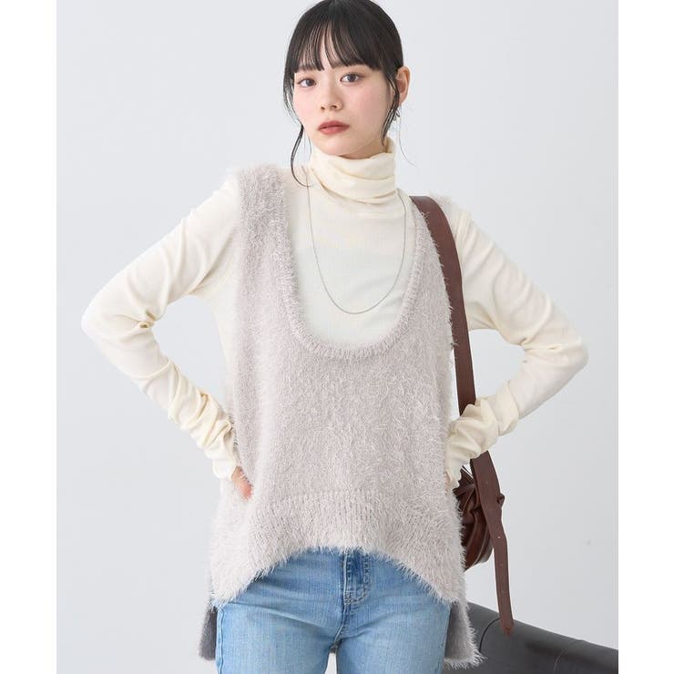 ライトグレー | フェザーUネックニットベスト | earth music&ecology 