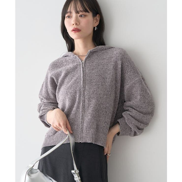 グレー | ベロアフーディージップニットカーディガン | earth music&ecology 