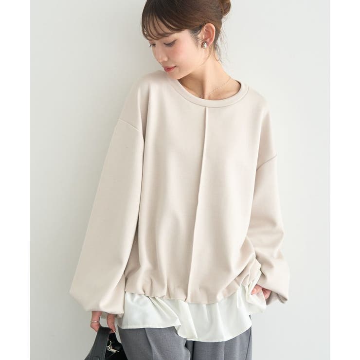 ライトベージュ | フリルヘムドッキングプルオーバー | earth music&ecology 