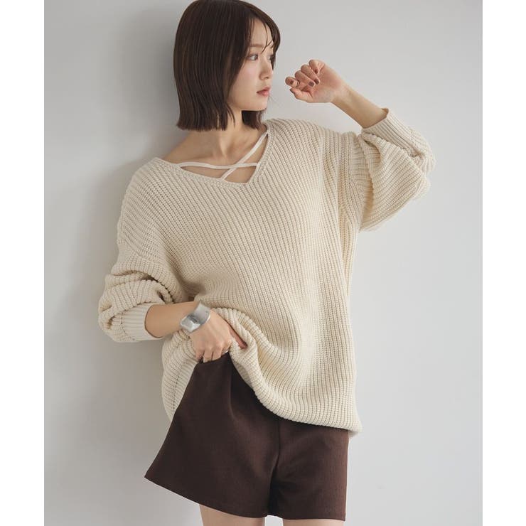 アンチピリングクロスネックルーズニット | earth music&ecology  | 詳細画像1 