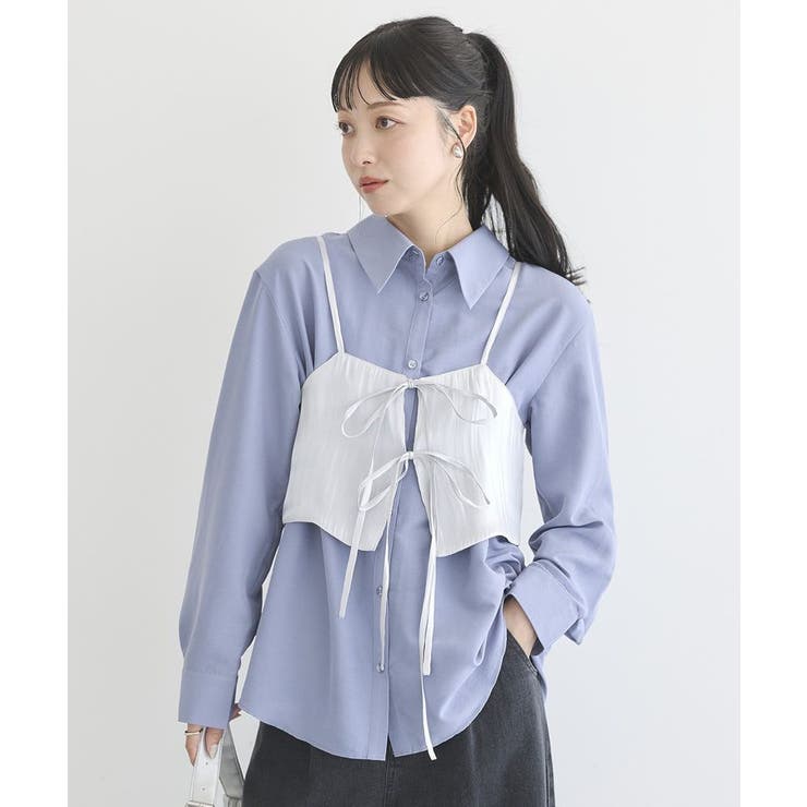 SET2点 ロングシャツ+リボンビスチェ | earth music&ecology  | 詳細画像2 
