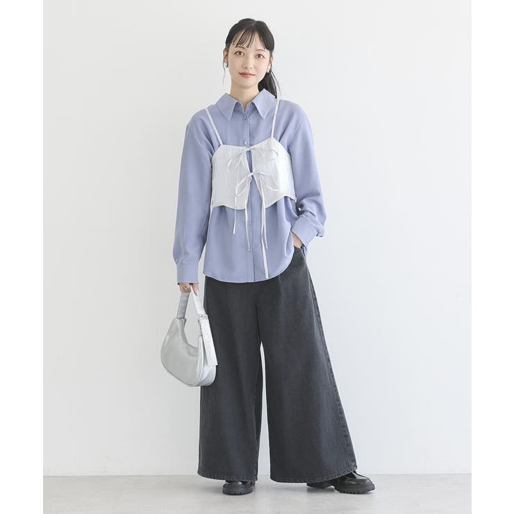 SET2点 ロングシャツ+リボンビスチェ[品番：EMEW0045975]｜earth