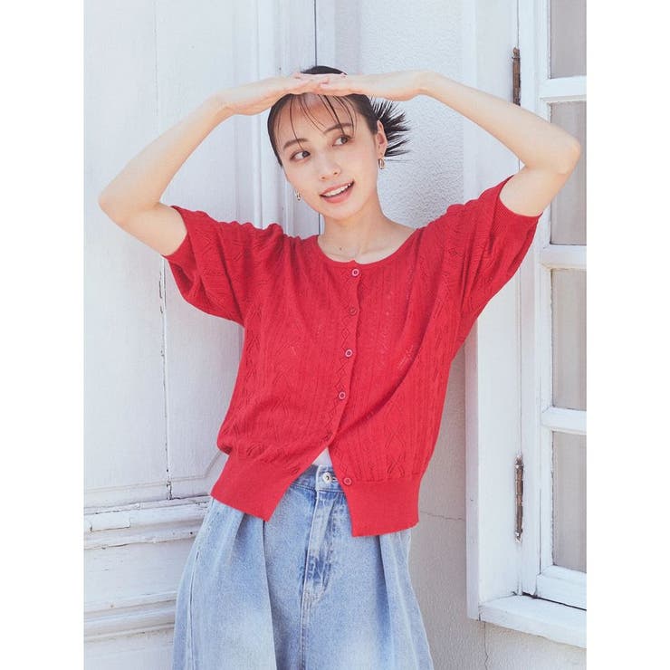 リボン柄透かし編みニットカーディガン | earth music&ecology  | 詳細画像2