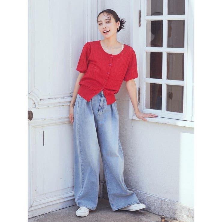 リボン柄透かし編みニットカーディガン | earth music&ecology  | 詳細画像5