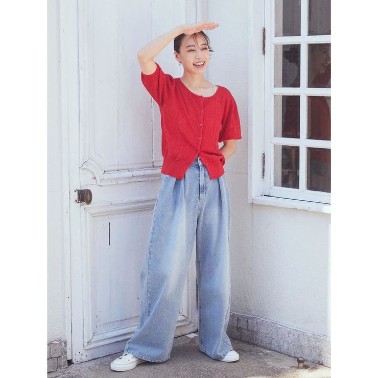 リボン柄透かし編みニットカーディガン | earth music&ecology  | 詳細画像6