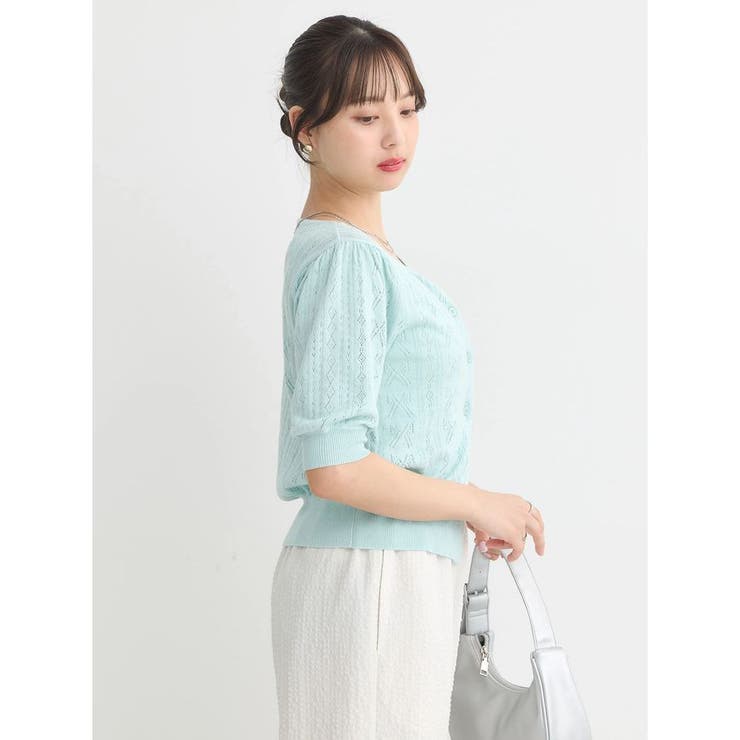 リボン柄透かし編みニットカーディガン | earth music&ecology  | 詳細画像8