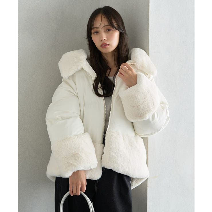 フードファー中綿ショートコート[品番：EMEW0046587]｜earth