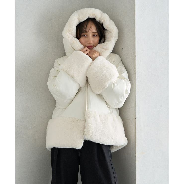 フードファー中綿ショートコート[品番：EMEW0046587]｜earth