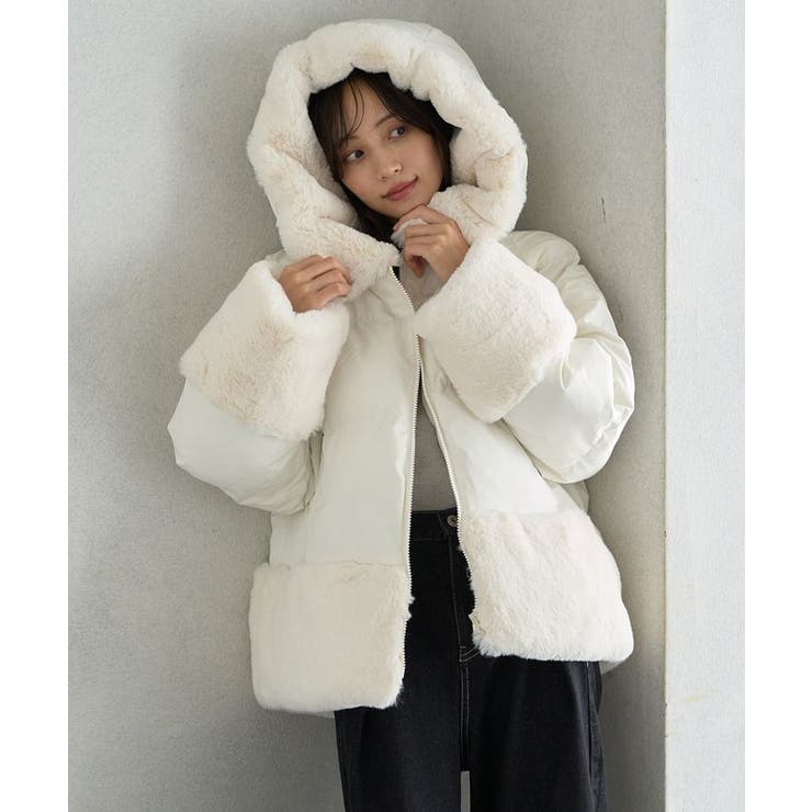 フードファー中綿ショートコート[品番：EMEW0046587]｜earth