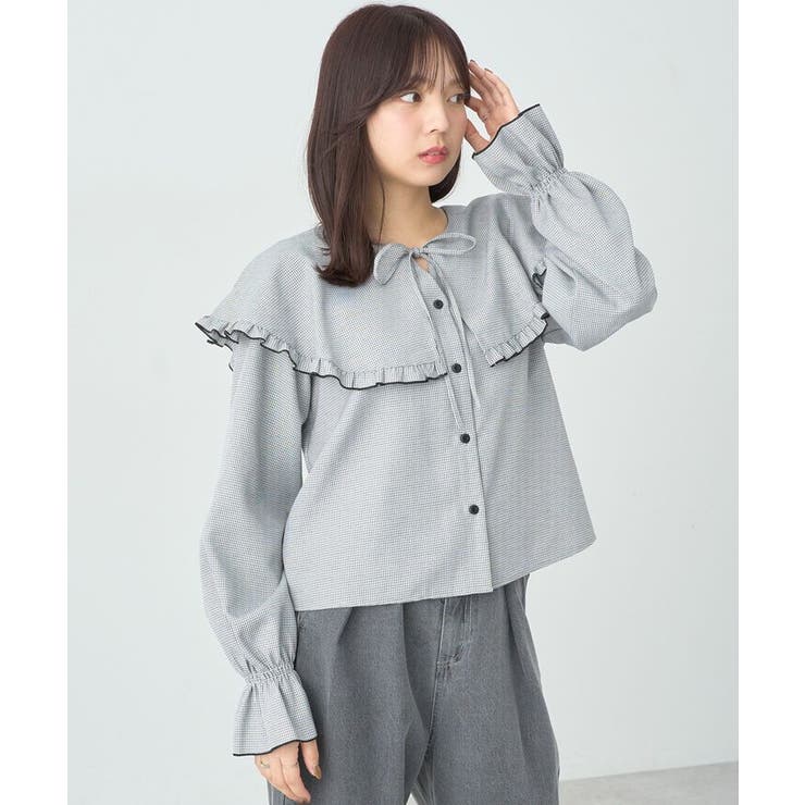 【70％OFF】 ラッフルカラーチェックブラウス[品番：EMEW0045409]｜earth トップス