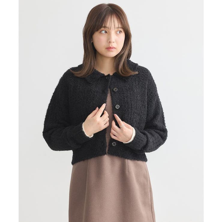 miumiu フリル付き黒リブニットカーディガン(美品) miu ミュウミュウ カーディガン MIUMIU レディース カシミヤ 襟