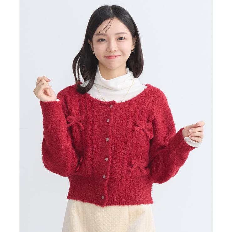 リボンクルーネックカーディガン[品番：EMEW0047277]｜earth