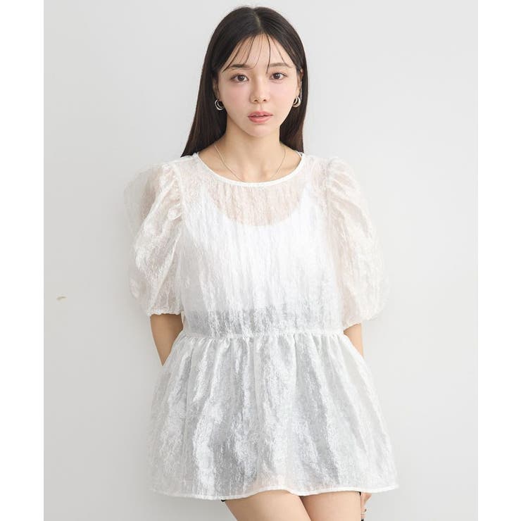 ホワイト | シアージャガードペプラムチュニック | earth music&ecology 