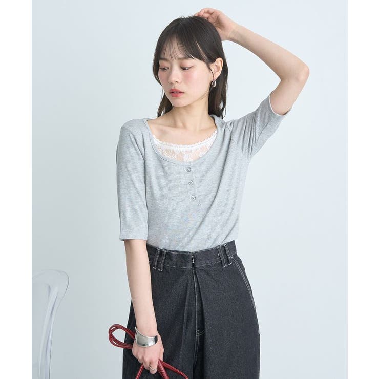 レースレイヤードリブプルオーバー | earth music&ecology  | 詳細画像13