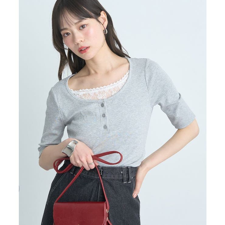 グレー | レースレイヤードリブプルオーバー | earth music&ecology