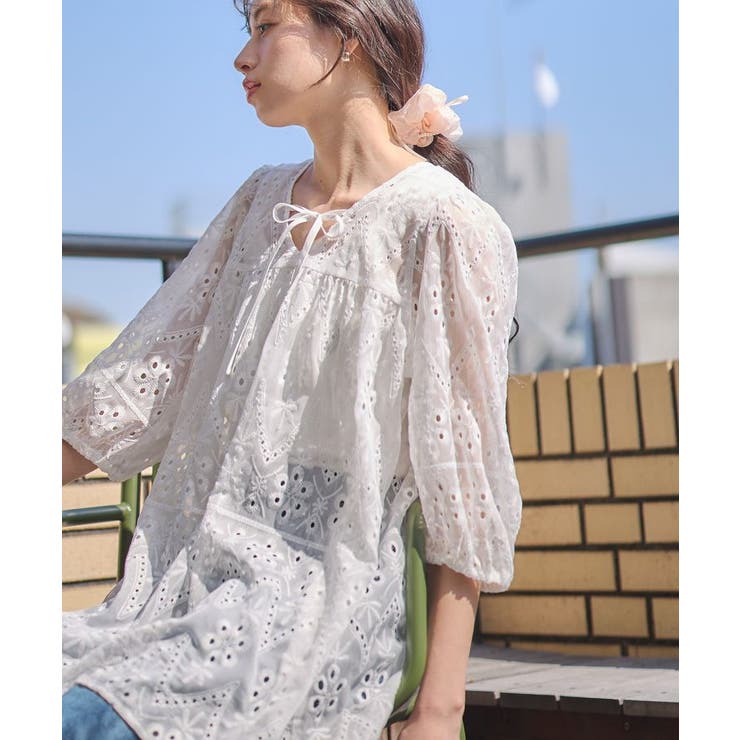 パフスリーブ楊柳刺繍チュニック | earth music&ecology  | 詳細画像3 