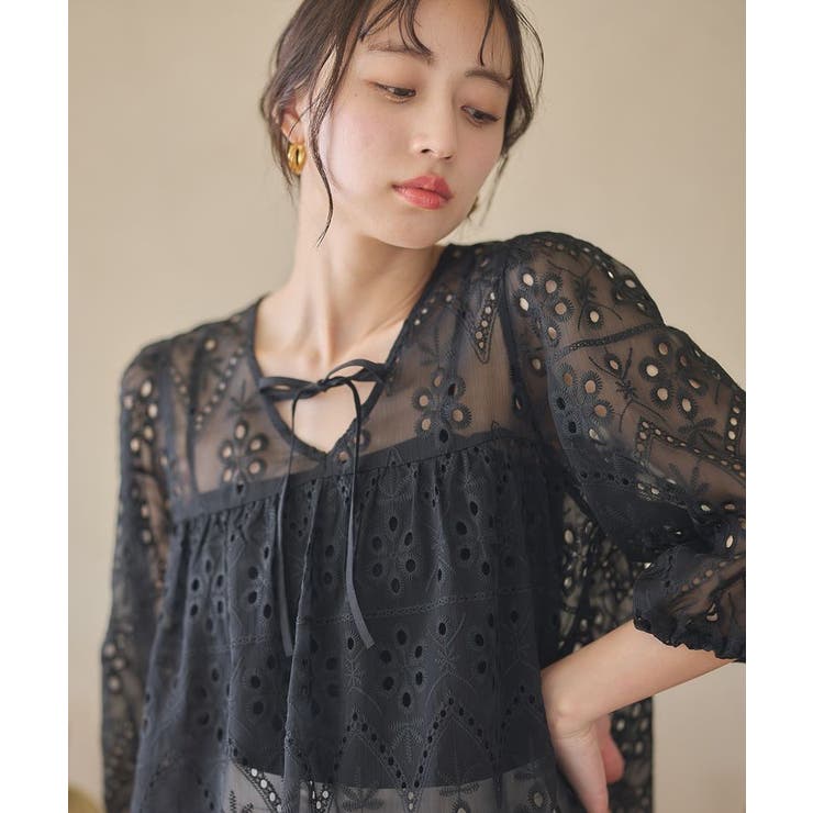 パフスリーブ楊柳刺繍チュニック | earth music&ecology  | 詳細画像22 