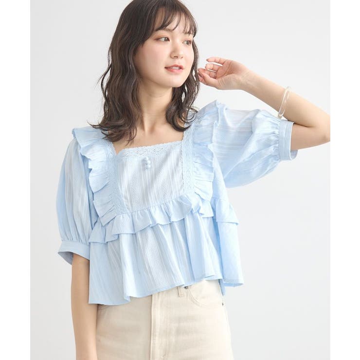 パフスリーブコットンフリルブラウス | earth music&ecology  | 詳細画像27 