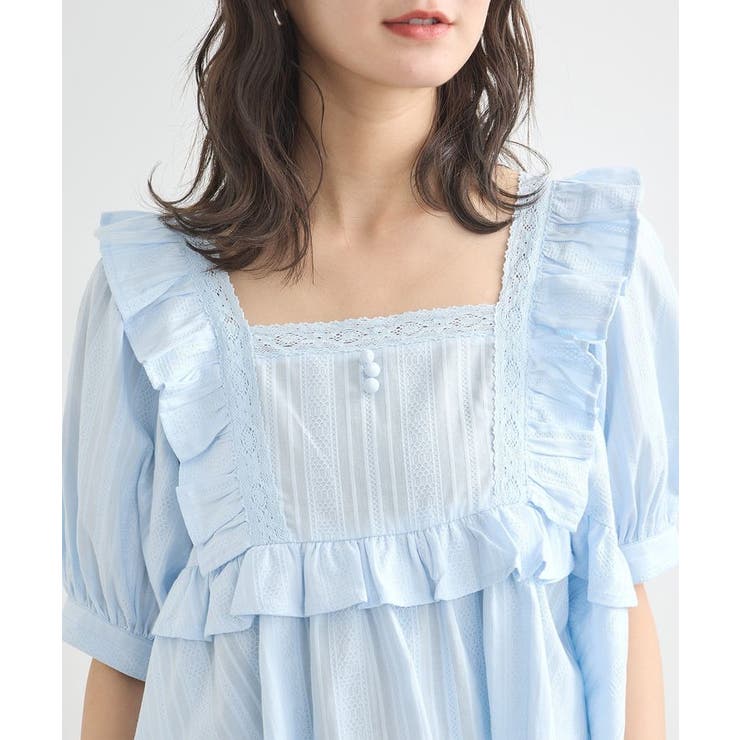 中村アン着✨新品❗️♥️PLST♥️ボリュームフリルエリプルオーバー M ブラウン パフスリーブコットンフリルブラウス[品番：EMEW0048539]｜earth