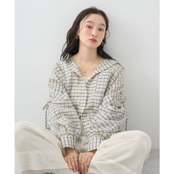 2wayショルダードロストリボンチェックシャツ | earth music&ecology  | 詳細画像1 