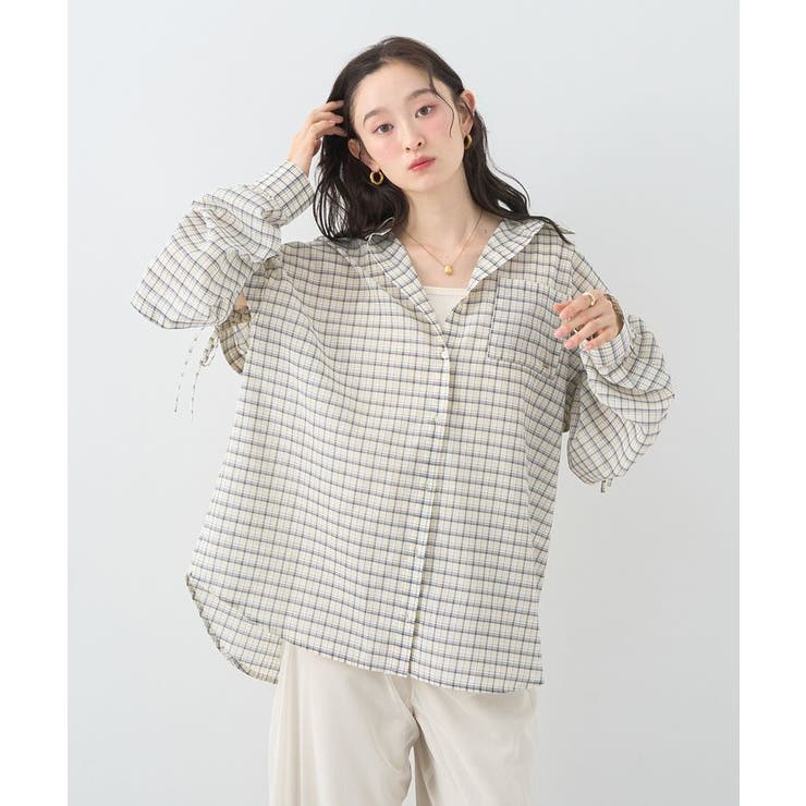 2wayショルダードロストリボンチェックシャツ | earth music&ecology  | 詳細画像8 