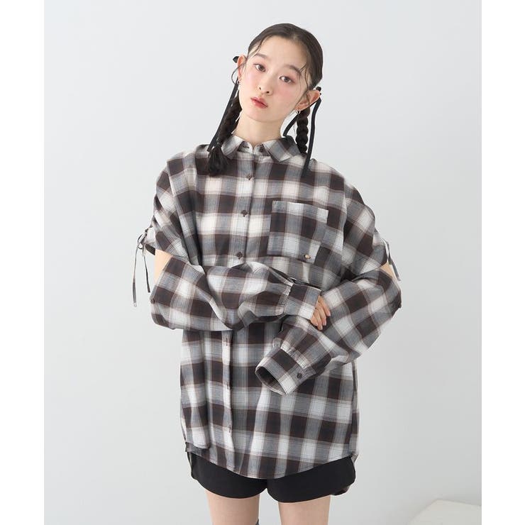 2wayショルダードロストリボンチェックシャツ | earth music&ecology  | 詳細画像21 