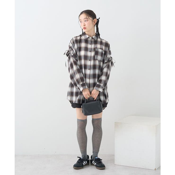 2wayショルダードロストリボンチェックシャツ | earth music&ecology  | 詳細画像26 