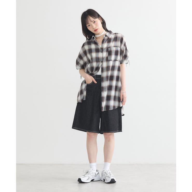 2wayショルダードロストリボンチェックシャツ | earth music&ecology  | 詳細画像32 