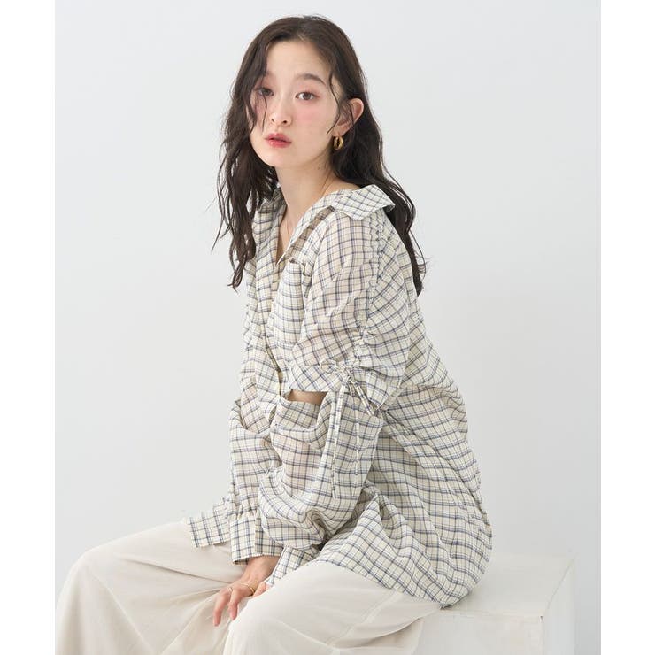 クリーム | 2wayショルダードロストリボンチェックシャツ | earth music&ecology 