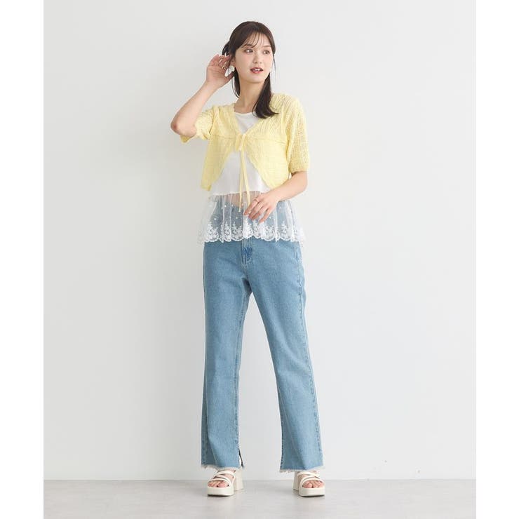 ミニスカラップ透かし編みニットカーディガン | earth music&ecology  | 詳細画像15 