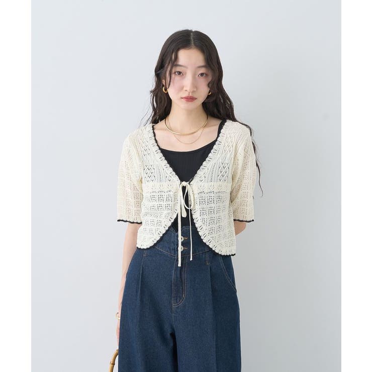 ミニスカラップ透かし編みニットカーディガン | earth music&ecology  | 詳細画像2 