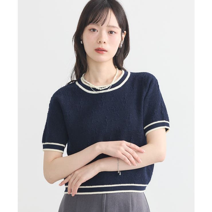 バイカラーフラワージャガードニットプルオーバー[品番