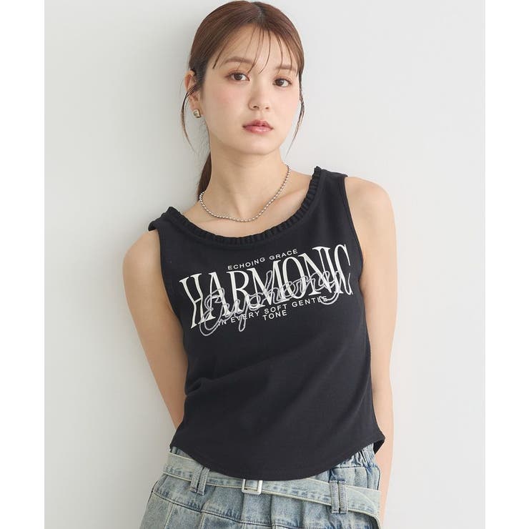 ブラック | フリルロゴノースリーブプルオーバー | earth music&ecology 