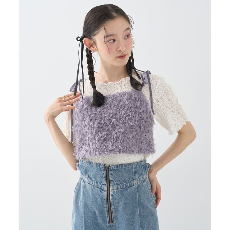 【WEB限定】ベロアリボンフェザービスチェ | earth music&ecology  | 詳細画像4 