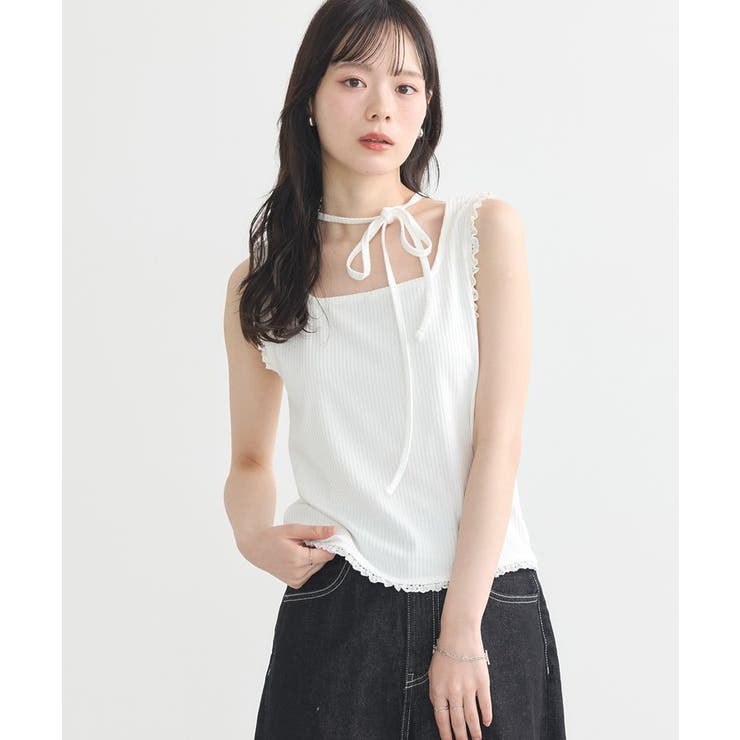 オフホワイト | マルチwayネックホルターレースタンク | earth music&ecology 