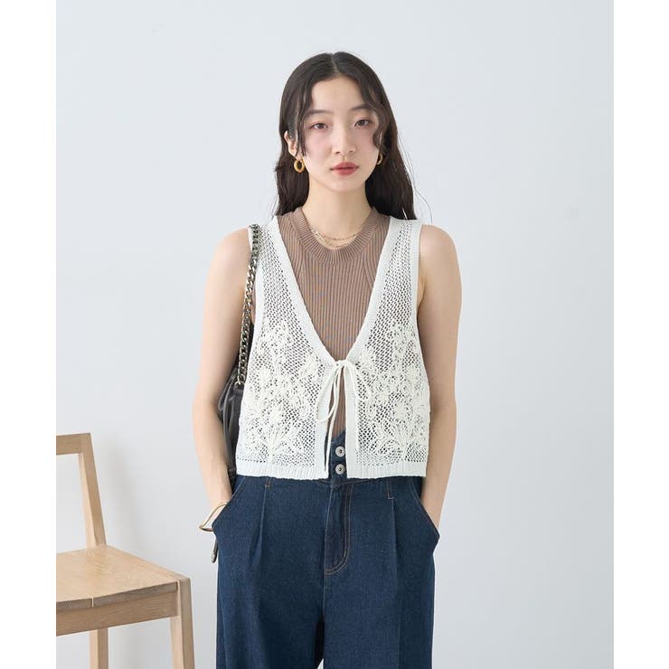 フラワー刺繍メッシュベスト | earth music&ecology  | 詳細画像9 