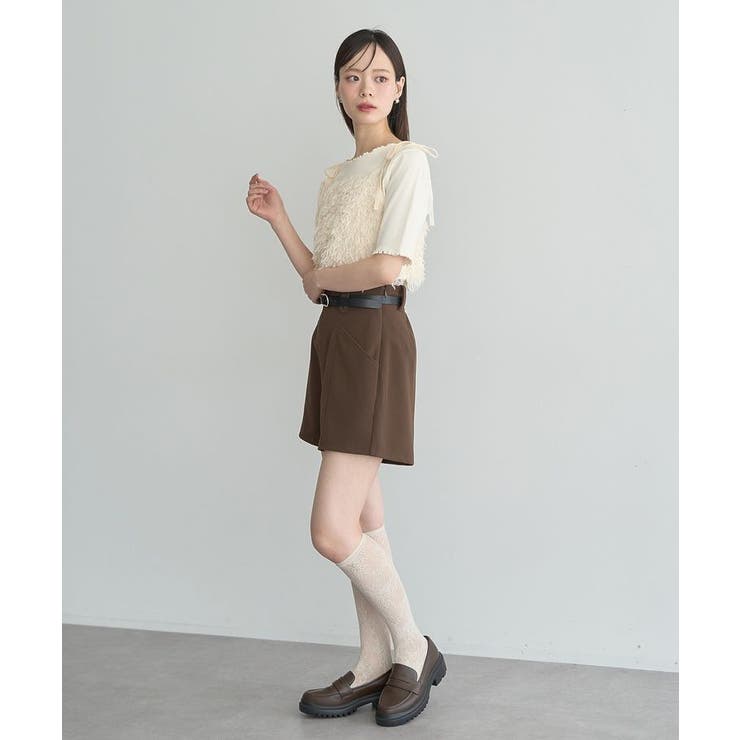 ベルト付きタブデザインショートパンツ[品番：EMEW0049550