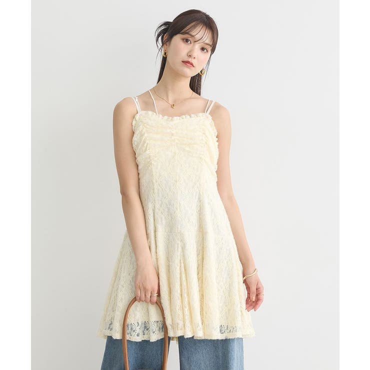 フロントギャザー起毛レースミニワンピース | earth music&ecology  | 詳細画像1 