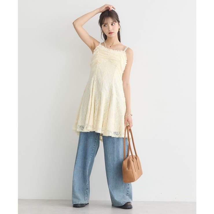 フロントギャザー起毛レースミニワンピース | earth music&ecology  | 詳細画像3 